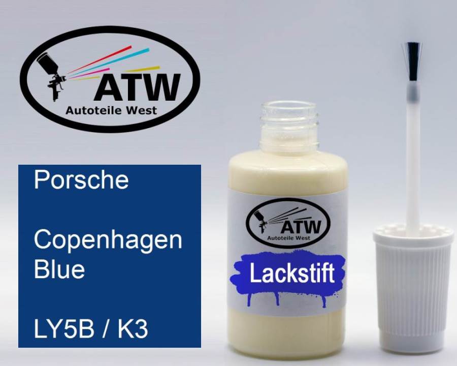 Porsche, Copenhagen Blue, LY5B / K3: 20ml Lackstift, von ATW Autoteile West.